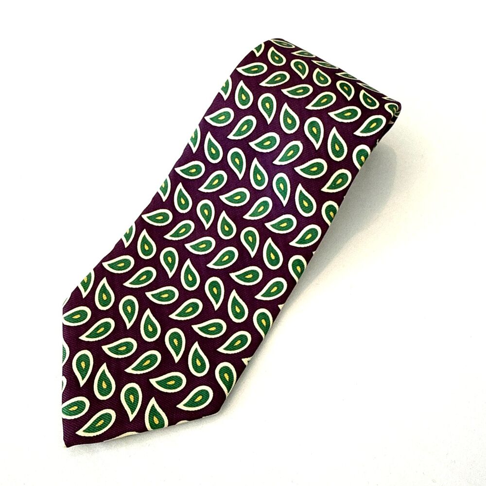 Hugo Boss Italian Silk Repp Tie Necktie Paisley Y2K 57x3.75 Purple Green Preppy - Picture 2 of 3